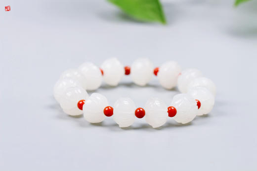 【瑄雅】和田羊脂白玉莲花珠手串 商品图0