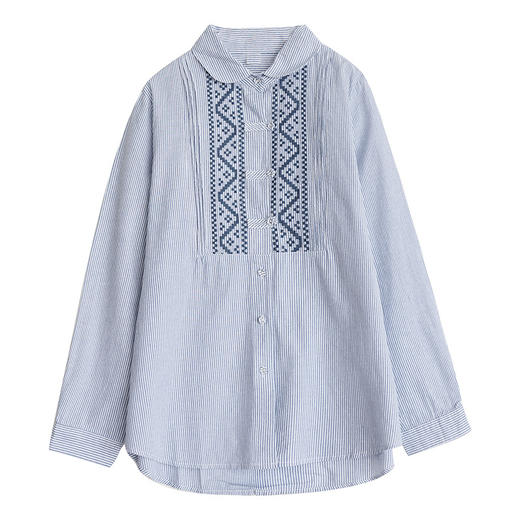 雀说民族风刺绣设计感小众纽扣显瘦条纹衬衫女长袖AL3073 商品图4