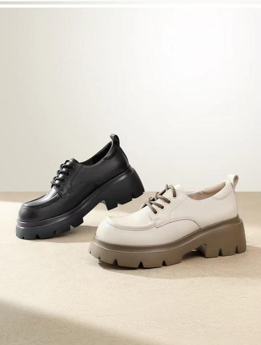 百丽厚底牛津女鞋2024春季新款鞋子黑色小皮鞋 商品图2