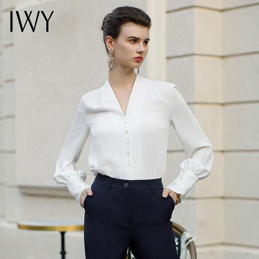 IWY/气质通勤百搭衬衫女春秋款雪纺长袖西装打底衬衣通勤教资面B506 商品图2