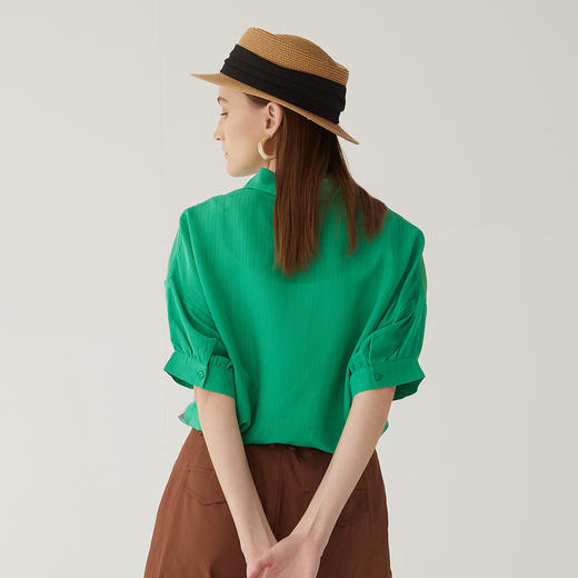 谜底大廓形印花衬衫五分袖女2024夏款oversize落肩衬衣246MC7008 商品图2