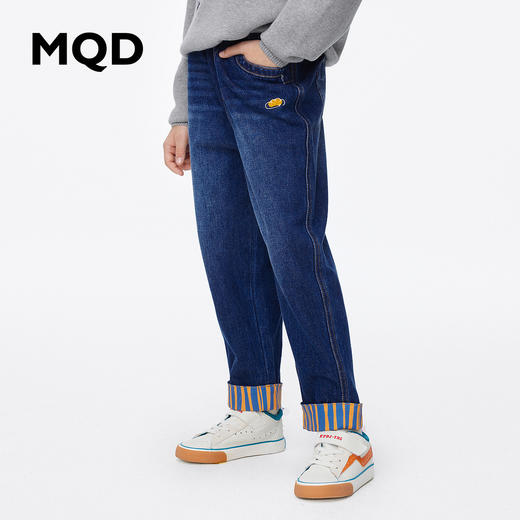 【秒】【MQD】童装秋冬季新款男童牛仔裤宽松直筒撞色翻边儿童长裤 商品图1
