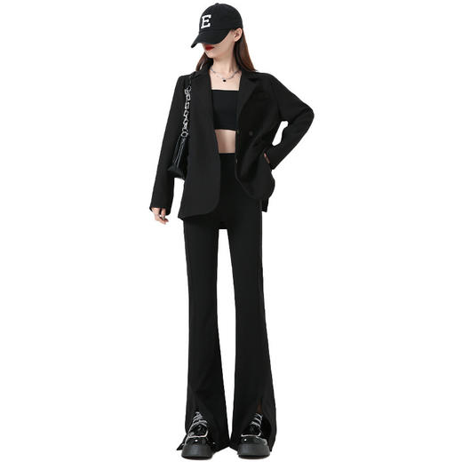 「开叉·喇叭裤！显瘦遮肉款」黑色开叉微喇叭裤 女春秋高腰垂感修身显瘦休闲直筒拖地裤子西装裤下装 商品图4