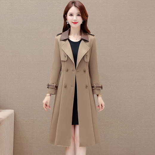 QYMHL-23X9923-1-Y 2024春秋季新款洋气大衣西装领时尚风衣女排扣女装休闲外搭 商品图0