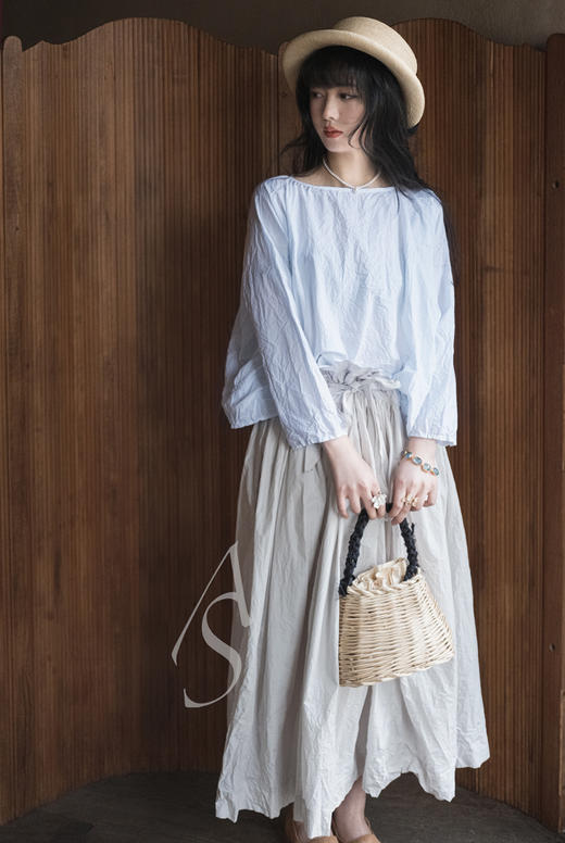 Daniela Gregis  淡蓝色/沙灰色棉质短上衣 商品图0