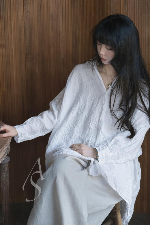 Daniela Gregis 24SS 白色系扣亚麻长衬衫 商品图1