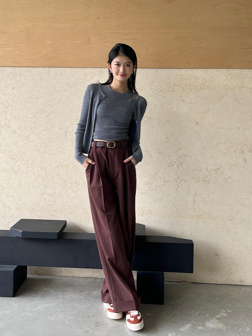 60支极细美丽诺羊毛圆领坑条开衫FJ5019243 商品图1