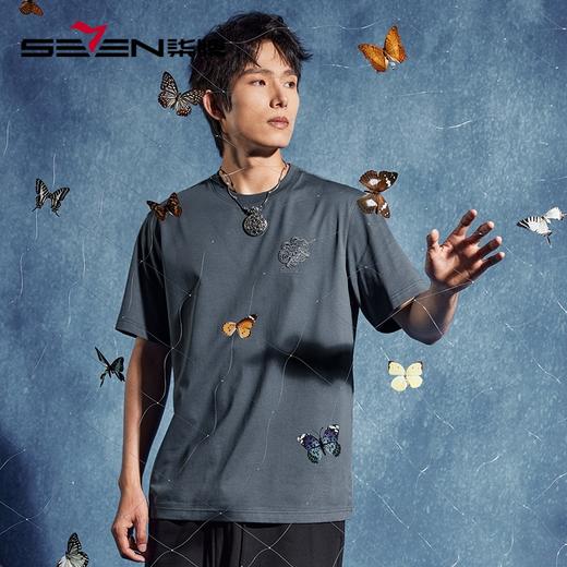 【非遗苗绣蝴蝶妈妈系列】柒牌短袖T恤男夏季新款冰藻泥圆领上衣	126T72710 商品图1