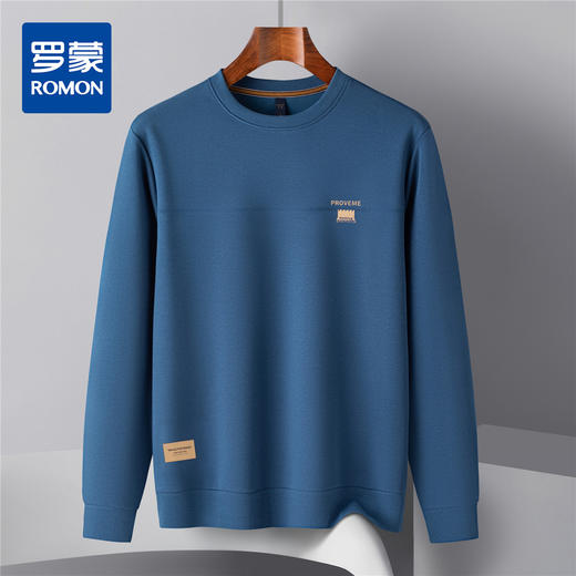 【桑蚕丝混纺】罗蒙春秋男装绣花胸标卫衣男舒适休闲百搭男长袖T恤上衣 商品图2