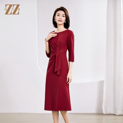 佐尔美春季上新 优雅气质中式七分袖连衣裙E23LL32 商品图1