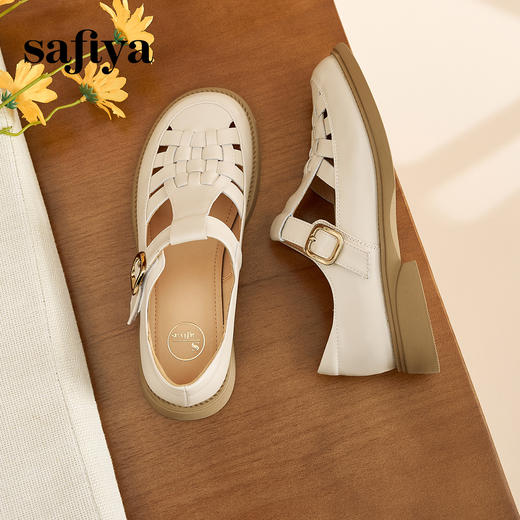Safiya/索菲娅 2024夏新款休闲镂空复古包头编织罗马凉鞋 SF42115070 商品图1