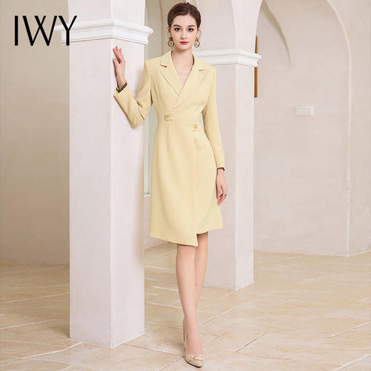 IWY/黄色职业西装裙女春秋正装连衣裙演讲面试通勤ol常规Q1005 商品图0