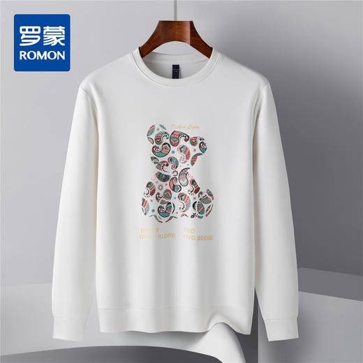 【桑蚕丝混纺】罗蒙春秋男装腰果花小熊印花卫衣男休闲百搭卫衣长袖上衣T恤男 商品图4