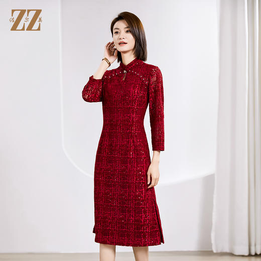 佐尔美春季新款 优雅气质国风中式七分袖连衣裙女E23LL24 商品图2