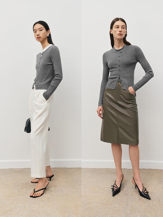 60支极细美丽诺羊毛圆领坑条开衫FJ5019243 商品图14