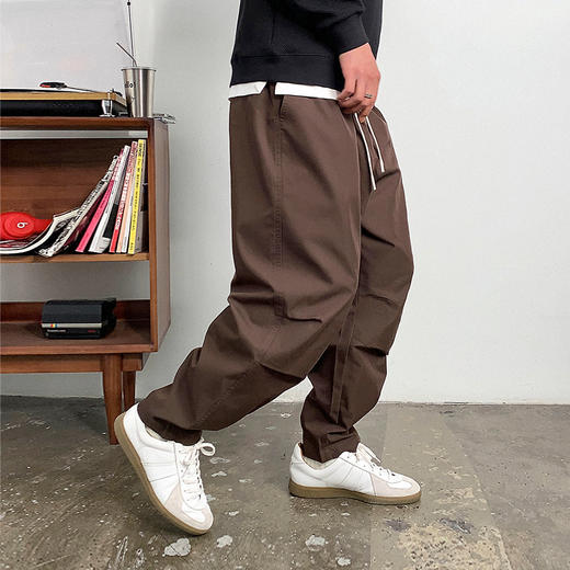徐太浪日系纯色大码休闲裤男春季2024新款宽松直筒咖啡色裤子长裤 商品图2