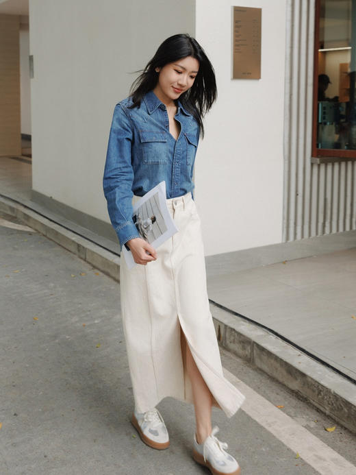 美式复古前开叉直筒牛仔半裙FB4955243 商品图1