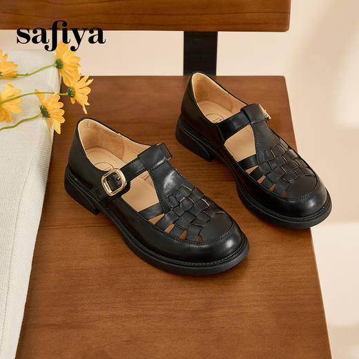 Safiya/索菲娅 2024夏新款休闲镂空复古包头编织罗马凉鞋 SF42115070 商品图3