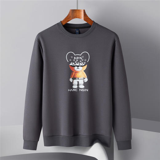 【桑蚕丝混纺】罗蒙春秋男装精美印花卫衣男士休闲百搭卫衣时尚圆领长袖T恤上衣男 商品图4