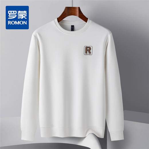 【桑蚕丝混纺】罗蒙春秋男装棉花糖工艺胸标卫衣男舒适休闲百搭男长袖T恤 商品图4