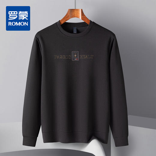 【桑蚕丝混纺】罗蒙春秋男装胸花字终绣花卫衣男士舒适休闲百搭圆领长袖T恤上衣男 商品图6