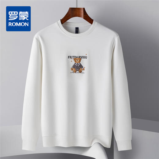 【桑蚕丝混纺】罗蒙春秋男装胸花绣花卫衣男士休闲百搭卫衣长袖圆领T恤上衣男 商品图2