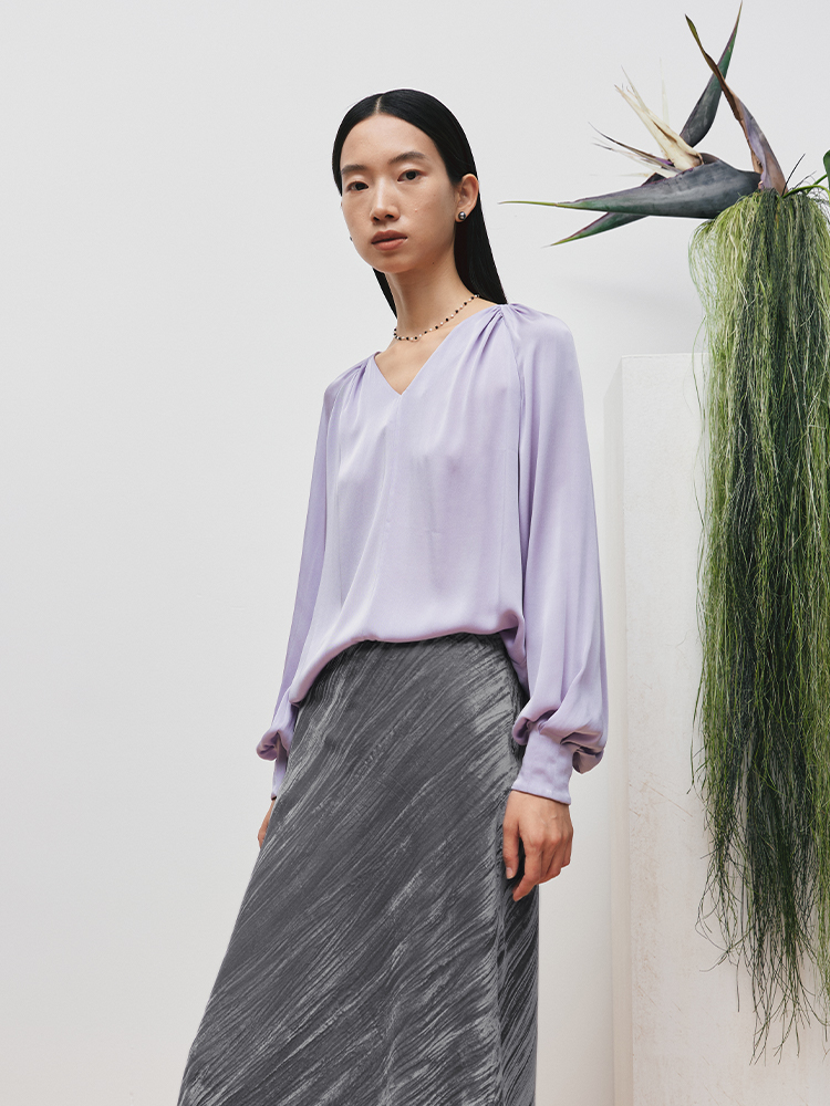 6A级双乔皱真丝上衣FJ4974243