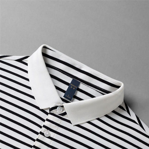 【桑蚕丝混纺】罗蒙春秋翻领长袖绣花胸标海魂衫polo衫男长袖男士条纹polo衫长袖 商品图7