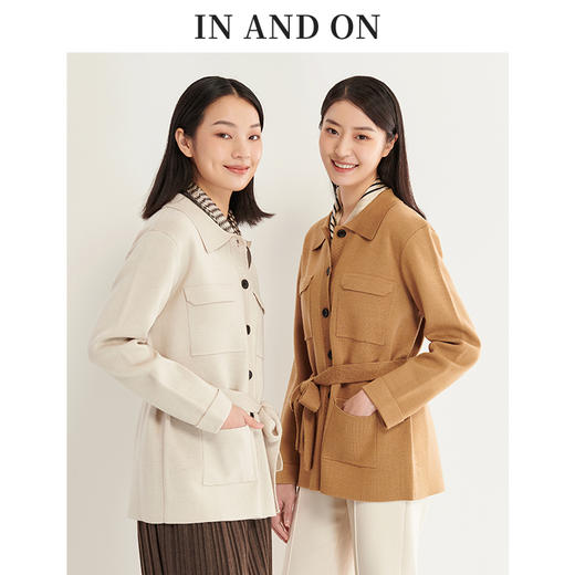 IN AND ON 精纺羊毛针织系带开衫 21411 商品图0