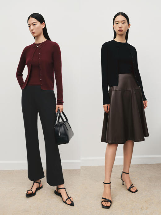 60支极细美丽诺羊毛圆领坑条开衫FJ5019243 商品图10