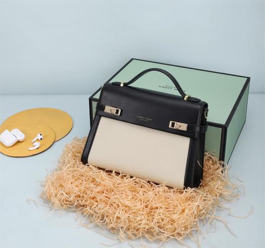 皮尔卡丹 气质典雅拼接色头层牛皮女包斜挎包 商品图2