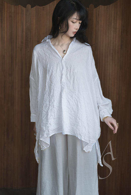 Daniela Gregis 24SS 白色系扣亚麻长衬衫 商品图0