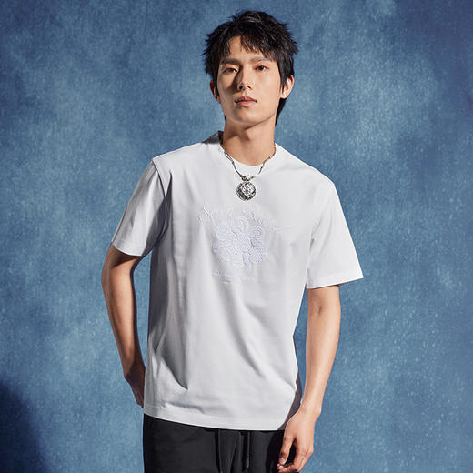 【非遗苗绣蝴蝶妈妈系列】柒牌男士t恤短袖夏季新款水溶绣花体恤	126T72730 商品图1