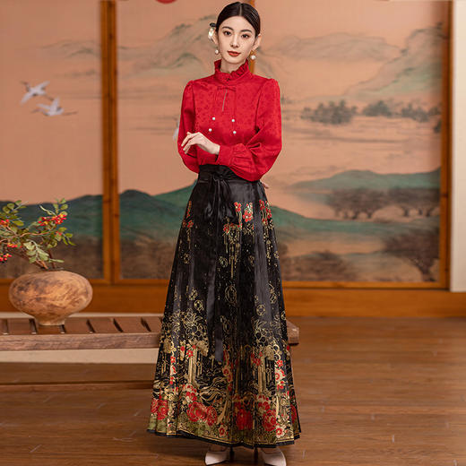 2024春季上新气质时尚复古新中式风小众设计两件套马面裙套装裙HR-WZ242069 商品图2