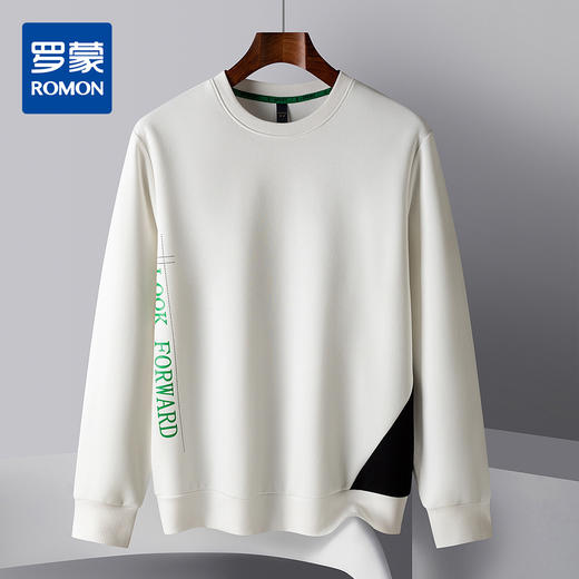 【桑蚕丝混纺 多色】罗蒙春秋男装字母印花卫衣男士撞色拼接卫衣休闲百搭圆领长袖T恤男 商品图2
