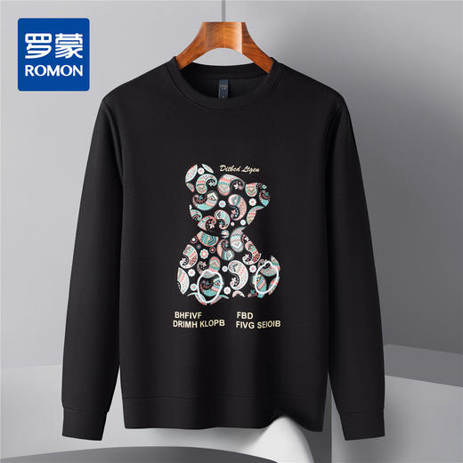 【桑蚕丝混纺】罗蒙春秋男装腰果花小熊印花卫衣男休闲百搭卫衣长袖上衣T恤男 商品图5