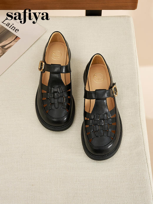 Safiya/索菲娅 2024夏新款休闲镂空复古包头编织罗马凉鞋 SF42115070 商品图4