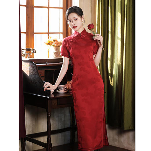 GX-22301老上海复古国风针织提花长款旗袍 商品图3