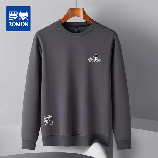 14LP37265【桑蚕丝混纺】罗蒙春秋男装卫衣胸花绣花卫衣男士休闲百搭男青年圆领长袖T恤上衣男 商品图2