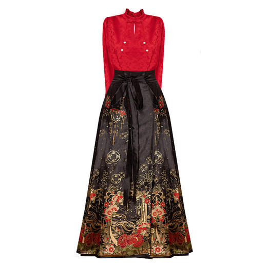 2024春季上新气质时尚复古新中式风小众设计两件套马面裙套装裙HR-WZ242069 商品图4