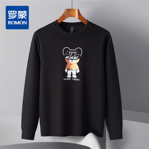 【桑蚕丝混纺】罗蒙春秋男装精美印花卫衣男士休闲百搭卫衣时尚圆领长袖T恤上衣男 商品图3