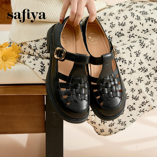 Safiya/索菲娅 2024夏新款休闲镂空复古包头编织罗马凉鞋 SF42115070 商品图5