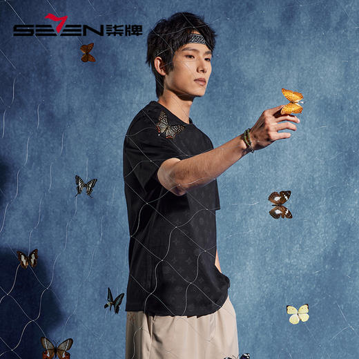 【特价】【非遗苗绣蝴蝶妈妈系列】柒牌短袖T恤男夏季凉感冰藻泥满印上衣	126T72780 商品图1