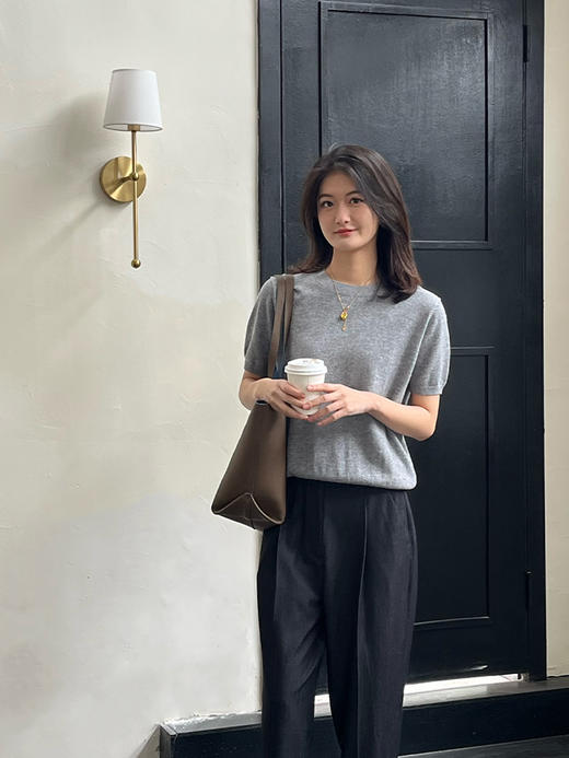 羊绒羊毛圆领松弛短袖毛衫FJ5057243 商品图3