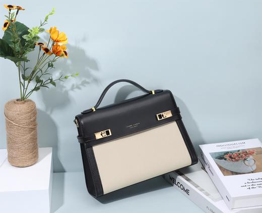 皮尔卡丹 气质典雅拼接色头层牛皮女包斜挎包 商品图5