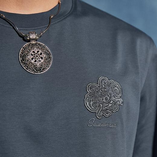 【非遗苗绣蝴蝶妈妈系列】柒牌短袖T恤男夏季新款冰藻泥圆领上衣	126T72710 商品图2