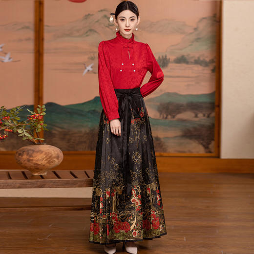 2024春季上新气质时尚复古新中式风小众设计两件套马面裙套装裙HR-WZ242069 商品图0