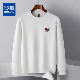 【桑蚕丝混纺】罗蒙春秋男装绣花胸标卫衣男士舒适休闲百搭卫衣圆领长袖T恤上衣男