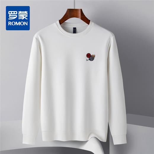 【桑蚕丝混纺】罗蒙春秋男装绣花胸标卫衣男士舒适休闲百搭卫衣圆领长袖T恤上衣男 商品图0