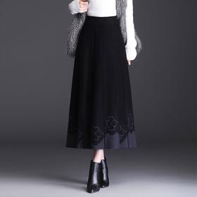 ALBB-针织长裙到脚踝半身裙冬季加厚印花毛线半截裙